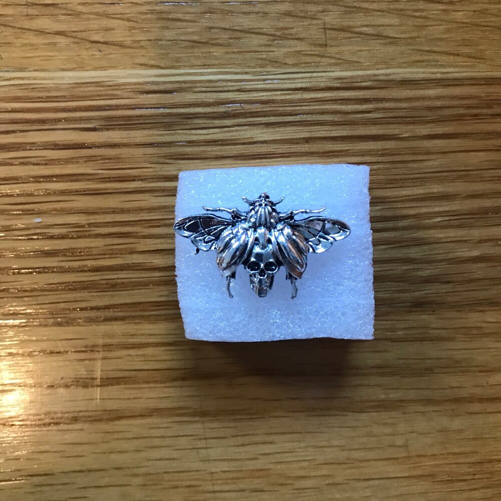 Punk Garden Goth  Emo Metal Death Moth Skull Ring Adjustable Size - Picture 2 of 4